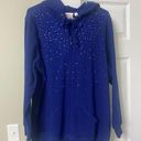 Quacker Factory Hooded Jacket Large Blue Full Zip Rhinestones Long Sleeve Hoodie Photo 0