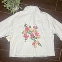 Rafaella  Weekend floral Embroidery white denim 3/4 sleeved jacket sz Large Photo 3