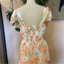 Lulus NWOT  Beyond Beauty White and Orange Floral Burnout Tiered Midi Dress Photo 4