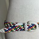 Vintage Braided Woven Leather Belt White Rainbow Colorful Boho 80s 90s Medium Photo 1