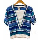 Jantzen Retro 80s Varsity Striped Top Vneck Blue Green White S Relax Fit Photo 0