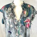 Hummingbird Flutter cap sleeve vneck honeysuckle and  print top size XXL Photo 1