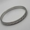 Monet Vintage Signed  - Silver Tone Bangle Bracelet Etched Stripes Photo 2