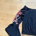 SEEK the Label  Off Shoulder Floral Bell Sleeve Crop Top in Black Photo 1