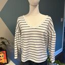 BP . Black & White Striped V-Neck Cotton Sweatshirt, 3/4 Blouson Sleeves Size S Photo 0