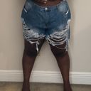 Pretty Little Thing Plus Size Blue Wash Distressed Longline Boyfriend Jean Shorts Photo 0