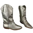 Vtg Y2K 9West Champagne Metallic Western Riding Boots Sz 8 Buckle Cowgirl Silver Photo 0