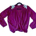 Harper  burgundy faux wrap metallic appliqué blouse size small Photo 2