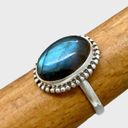 Sterling Silver Handmade Genuine Labradorite Ring - Sz 8.5 Photo 1