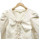 Bohme  Micah Corset Top Puff Sleeve Lace Up Denim Blouse Ivory Cream Size Small Photo 4