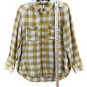 Pilcro  Anthropologie Blouse Womens S Yellow Plaid Blue Stitched Button Up Shirt Photo 7