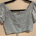 Love Tree Cropped Shirred Peasant Top--Blue Rayon Cap Sleeves EUC Womens Large Photo 5