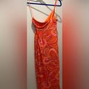 Olivaceous NWT  Orange Pink Retro One-Shoulder Asymmetrical Side Split Midi Dress Photo 7