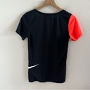 Nike  Dri-Fit Black Orange Colorblock Statement Swoosh T-Shirt Rounded Neck Small Photo 2