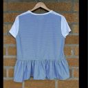 Kate Spade  Broome Street White Blue Striped Peplum Ruffle Tee medium Photo 4