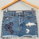 Hidden Jeans Embroidered Floral Mini Jean Skirt Medium Wash Denim Small Photo 0