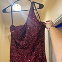 Windsor Burgundy One-Shoulder Sequin Dress Photo 4