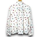 The Moon NEW  Collection Makeup Print Tie Neck Blouse Top White Lightweight XL Photo 4