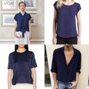 Oscar de la Renta 🌿 Navy Silk Designer Blouse Photo 5