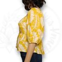 Sim & Sam  Puff Sleeve Leaf Print Square Neck Top Blouse Yellow & White Sz XL Photo 2