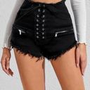 Forever 21 Frayed Black Lace Up Denim Shorts  Photo 0