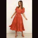 Petal and Pup  Barker Rust Orange Midi Tiered V Neck Flutter Sleeve Dress 10 Photo 1