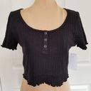 BP   Short Sleeve Pointelle Henley Ribbed Crop Top Women's Size - Small Photo 0