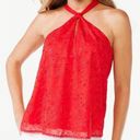 Sofia Vergara  Eyelet Pom Pom Keyhole Halter Top Blouse Red Women S Small 4-6 NWT Photo 0