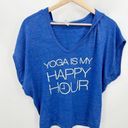 Alternative earth Alternative Shirt Women ONE SIZE Blue Yoga Is My Happy Hour Short Sleeve Hooded Photo 0