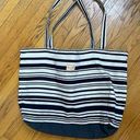 LES TOILES DU SOLEIL Large Black & White Striped Canvas Bag Photo 0