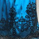 Onyx  night sleeveless teal satin dress with black mesh overlay, and black design Photo 9