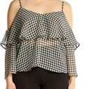 Ten Sixty Sherman  NORDSTROM Black & white Gingham Cold shoulder Blouse NEW large Photo 0