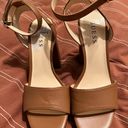 Guess Women’s size 7 high heel sandal wingback shoes in tan with ankle closure Photo 0