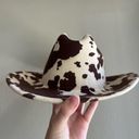 Free People  Milk Money Cowboy Rancher Hat Wool Felt Cow Print Brown Ivory Photo 1