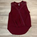 Alya  Burgundy Lace Hi-Low Flowy V-Neck Sleeveless Blouse - Size Small Photo 4