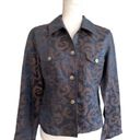 J.Jill  Jacket Top Blue Brown Scroll Linen Silk Blend Lightweight Jacket Size 4 Photo 10