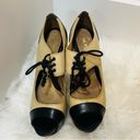 L.A.M.B. Tan & Black Leather Lace Up Peep Toe Platform Heels Womens Sz 7.5 Photo 9