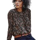 J.Jill  Petite Prairiecore Smocked Black Brown Floral Long Sleeve Blouse  SZ S Photo 0