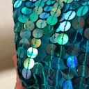 Vintage 90s Teal Sequin Mini Dress Concert Party Cocktail Sleeveless Mermaid Photo 11