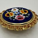 Vintage Micromosaic Brooch Blue Floral Gold Filigree Italy Large 1.75 Inch Photo 2