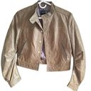 BCBGMAXAZRIA  Genuine Leather Snap Up Lead Cropped Moto Jacket Zip Pockets Small Photo 0