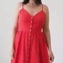 Molly Bracken Woven Button Front Dress Red Open Back Tie Women's Size Medium NWT Photo 1