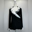 White House | Black Market  Black Wrap Blouse White Satin & Lace Collar & Cuffs M Photo 8