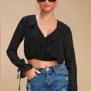 Honey Punch  Black Polka Dot Long Sleeve Crop Top Size Medium Photo 0