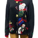 heirloom collectibles  Christmas Black Red Applique and Bead Cardigan Sweater L Photo 1