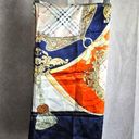 ZARA  Blue Orange Floral Satin Silk Patterned Square Scarf Photo 0