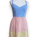 Cynthia Rowley  Dress Womens Size S Linen Blue Pink Yellow Colorblock Fit Flare Photo 0