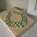 American Vintage Vintage “Sybil” Japan Green Glass Bead Pearl Necklace Three Strand Choker Multi Color Photo 0