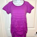 Athleta  Fastest Track Ruched Stripe Tshirt Short Sleeve Pinkish Purple M Photo 2