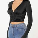 Sincerely Jules NWOT (M)  Black Long Sleece V Neck Blouse Cropped Photo 5